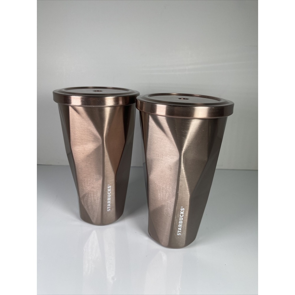 2 Starbucks Rose Gold Prism Stainless Steel Double Wall Tumbler 16oz No Straws
